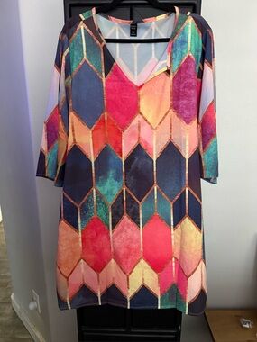 Colorblock Geometric V-Neck Women’s Dress - Multicolor